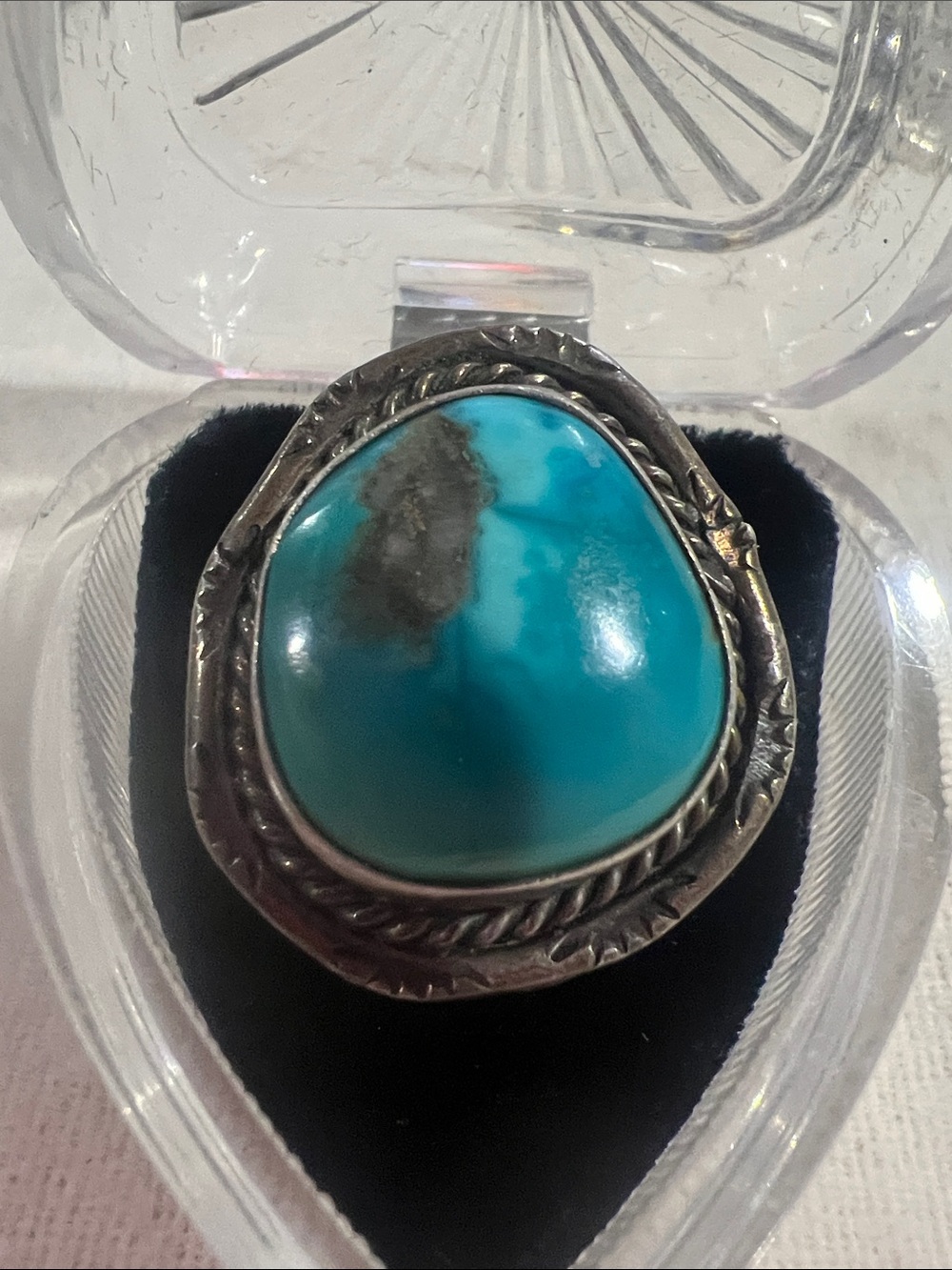 B#73-Turquoise Stone Silver Ring - Blue Turquoise Statement Ring